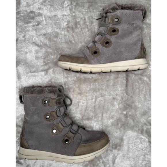 Sorel Explorer II Joan Gray Suede Faux Fur Waterproof Winter Boots Womens 8 - Picture 3 of 7